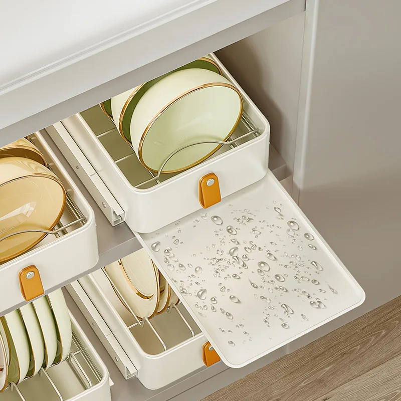 Pull-out Dish Rack for Dishes Kitchen Under Sink Drawer-type Pull-basket Dish Rack and Drain Rack in The Cabinet