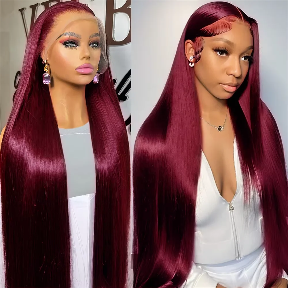 

99J Бордовый 13x6 HD Парик из натуральных волос на кружеве Прямой парик 13x4 Парики из натуральных волос на кружеве для женщин Цветные 200 Высокая плотность