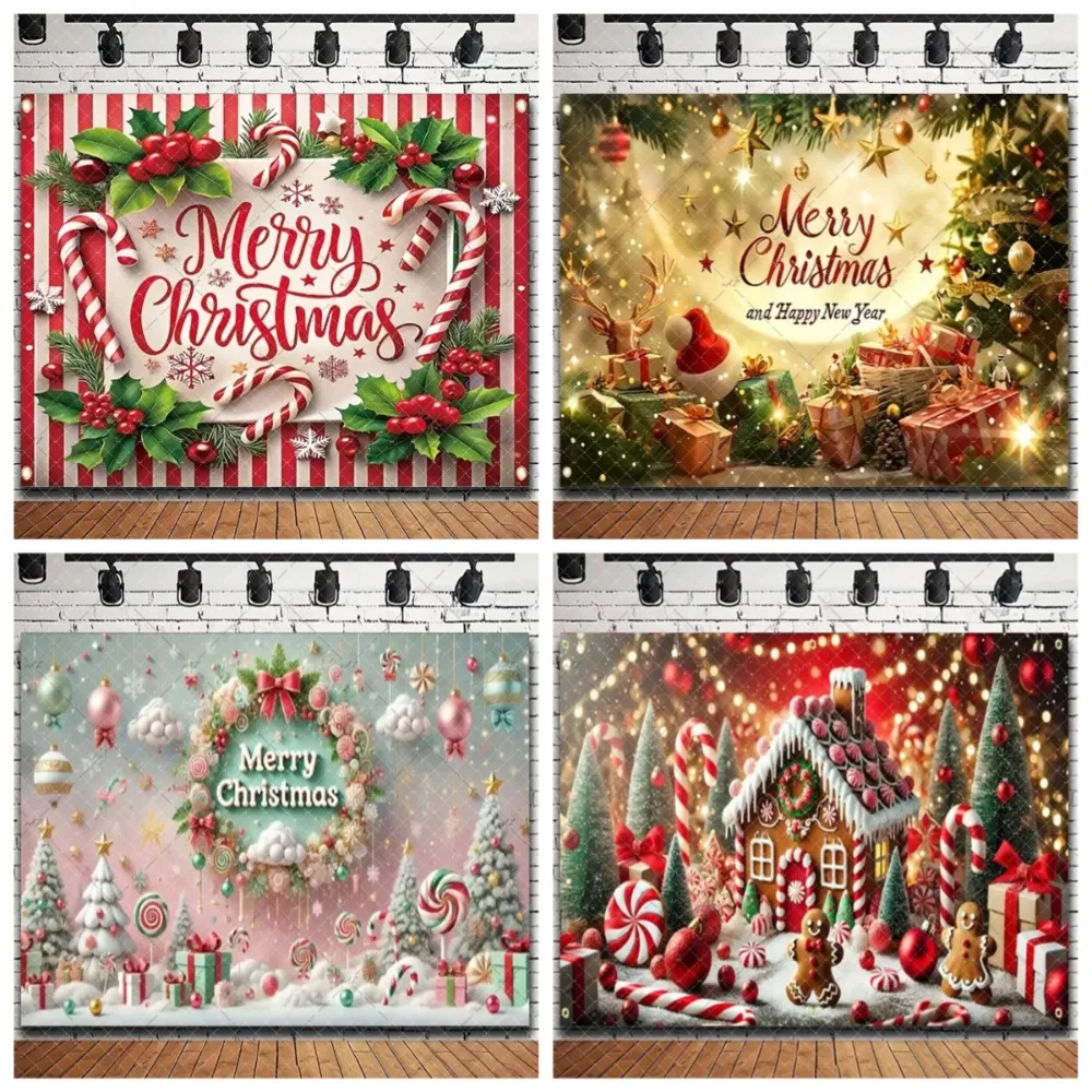 

Merry Christmas, Santa Claus banner Backdrop, snowman Christmas tree background, family party decoration shooting Backdrop props