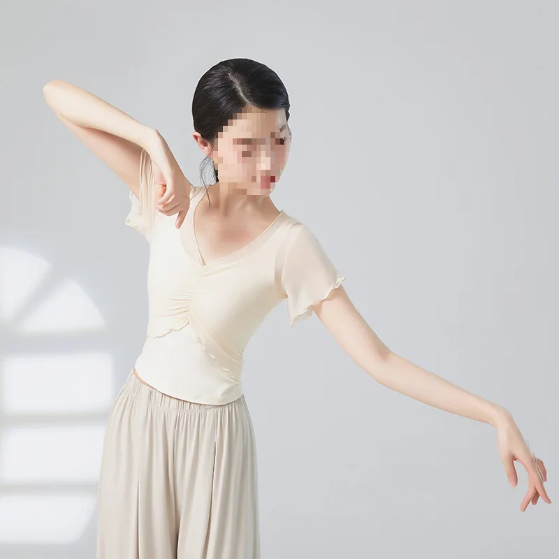 Slim Ballet Form Tops Women's Chinese Dance Practice Clothes Short-sleeved Training Clothes Modern Classical Dance Costumes