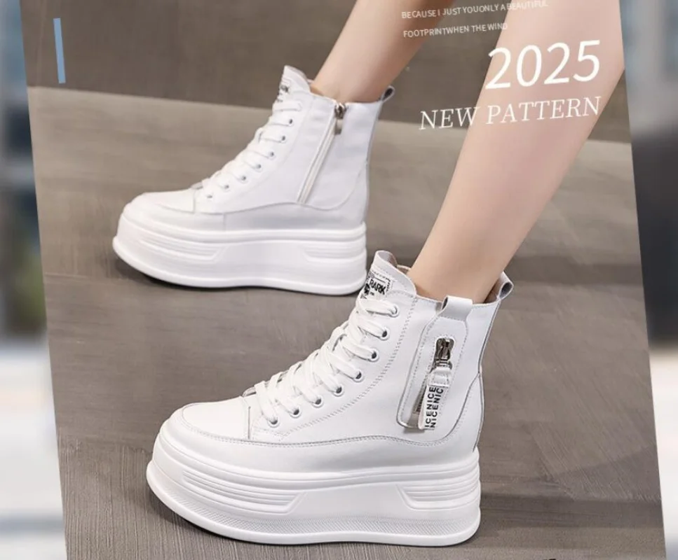 

2025 женские ботинки на платформе из натуральной кожи 8 см, женские весенне-осенние ботинки на танкетке, женские зимние ботинки, ботильоны с высоким берцем