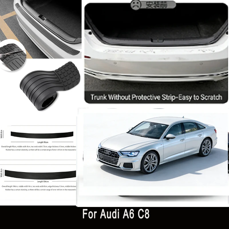 

For Audi A6 C8 Rear Trunk Guard Plate Sticker Car Rear Bumper Trim Anti-Kicked Scratch Protector Sticker Strip