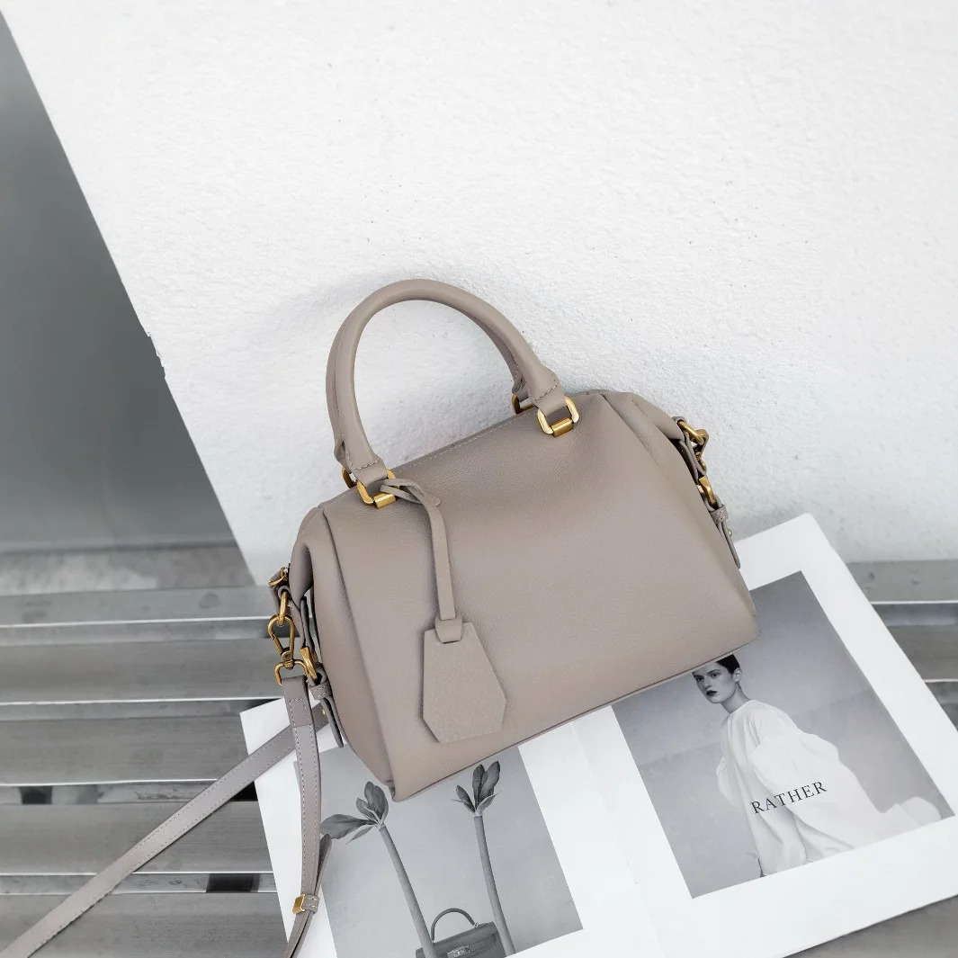 

2025 Genuine Leather Women's Bag Fashion Top-tier Cowhide Boston Single-shoulder Hand-held Women Designer Luxury Bag