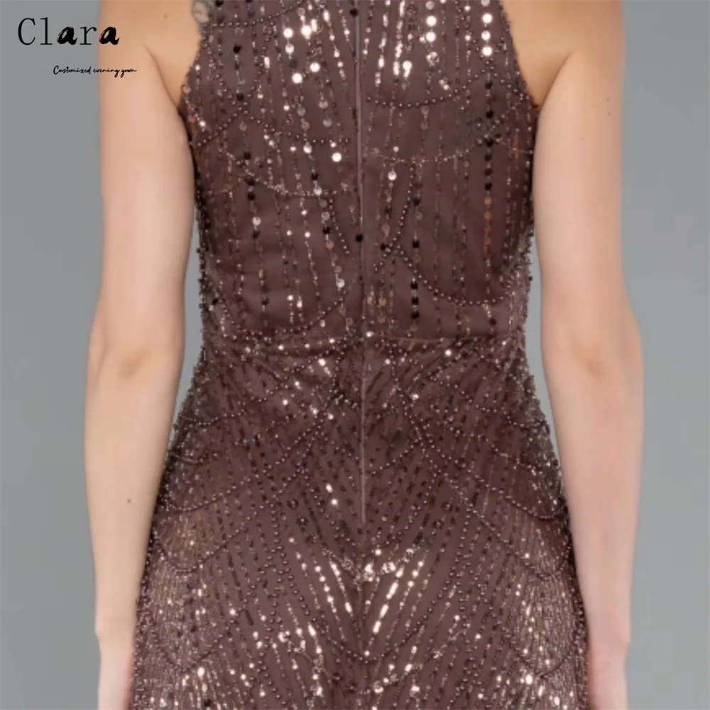 Clara Abiti da sera eleganti senza maniche con scollo tondo personalizzato a coda di pesce con spalle scoperte per abiti da festa eleganti di lusso da donna 2025