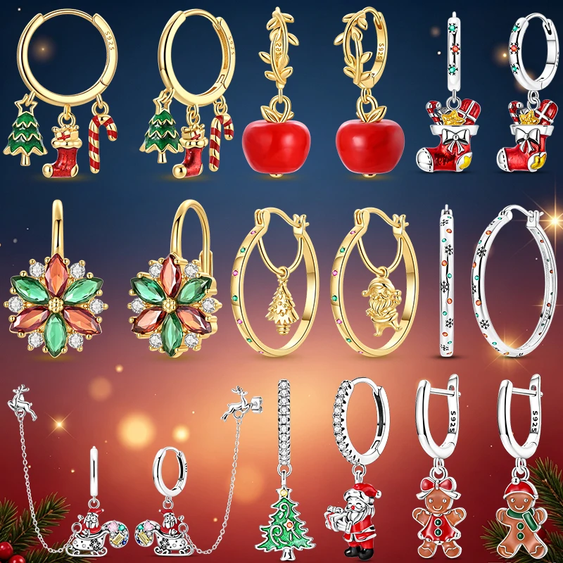 925 Sterling Silver Christmas Earrings For Women Hypoallergenic Zircon Snowflake Tree Deer Dangle Xmas Party Gift Jewelry