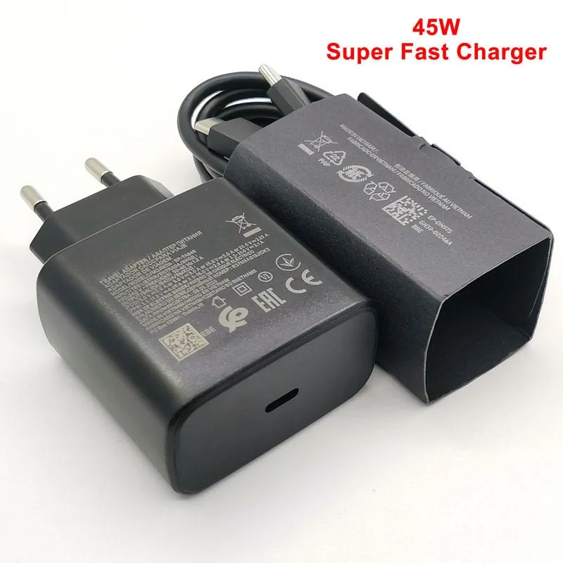 Зарядное устройство USB C 45 Вт, супербыстрая зарядка, адаптер для Galaxy S24 S23 S22 S21 S20 Note 10 Plus Note 20 Ultra Z Flip Fold 5 4 3