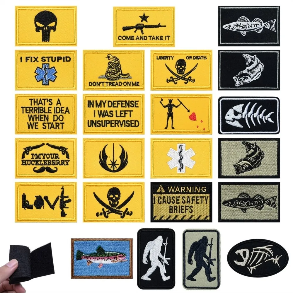 Tactical Morale Patch Fishbone for Embroidered Armband Chest Stick on Caps Clothes Hat Backpack Hook and Loop Stickers