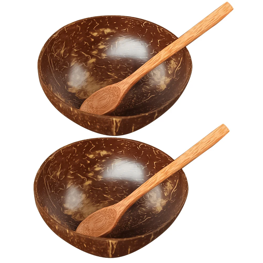 

4pcs Coconut Set Natural Eco-Friendly Salad Dessert Bowl Kit Lightweight Camping Tableware Kitchen Use Bowl Spoon Storage