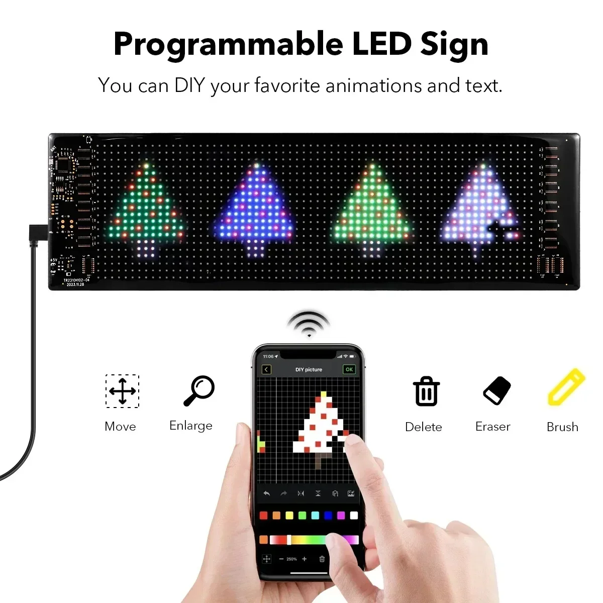 LED Matrix Pixel Panel Bluetooth Smart USB 5V Flexible Strip RGB Pattern Graffiti Text Animation Display Programmable Scrolling