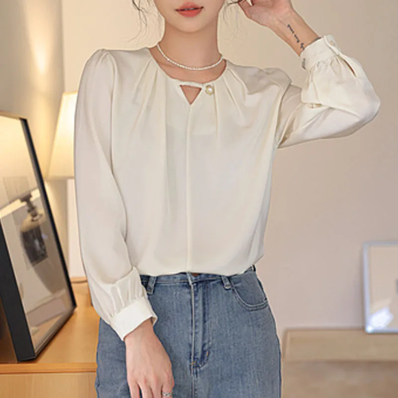 New Long Sleeve Women Blouse White O-Neck Blouse Shirt Women Tops Blusas Para Mujer Camisas Blouses Blusas Camisas De Mujer N92