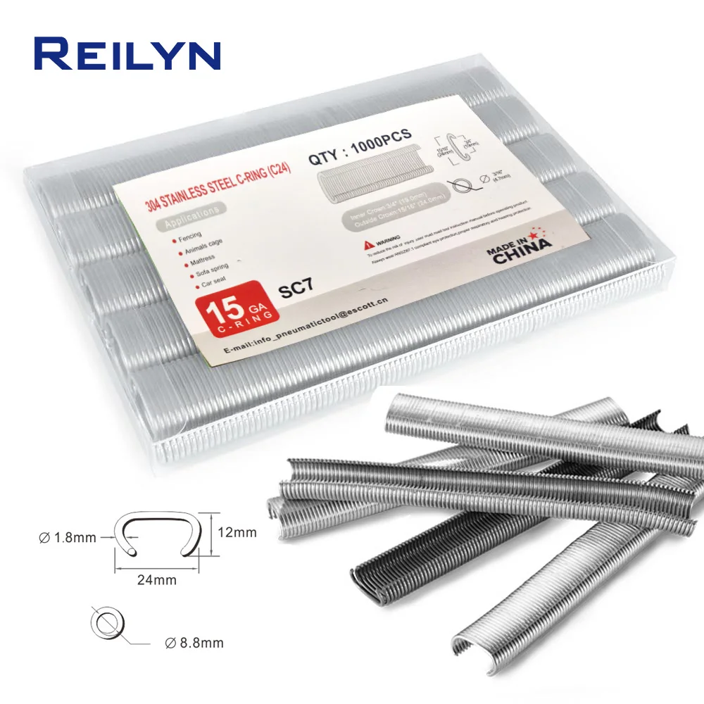 

1000PCS C-Ring nails Stainless Steel 17mm 24mm Professional Pneumatic C ring nail Hog ring nail for SC7E SC7C SC760 Air Gun