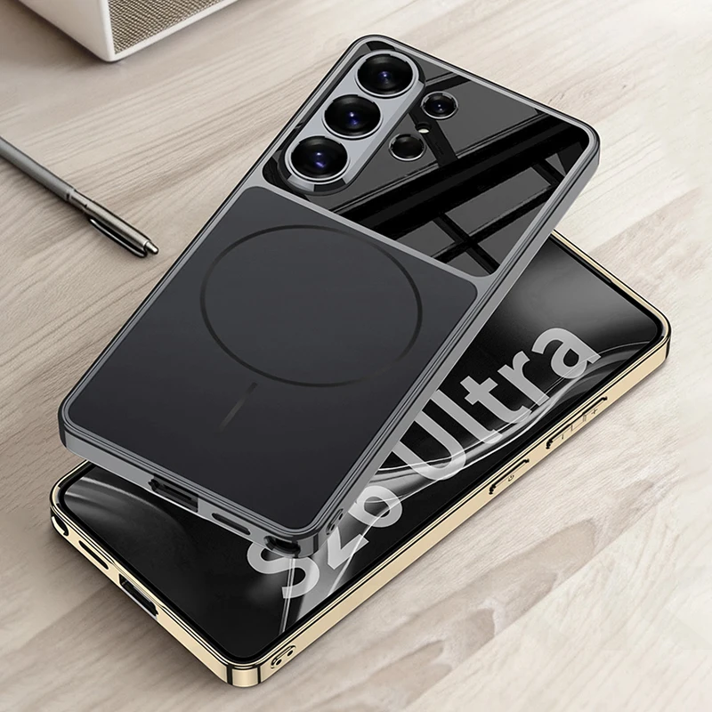 For Samsung Galaxy S26 Ultra Case Luxury Frosted Plating Edge Magnetic Wireless Charge Plastic Cover For Galaxy S26 Ultra Case