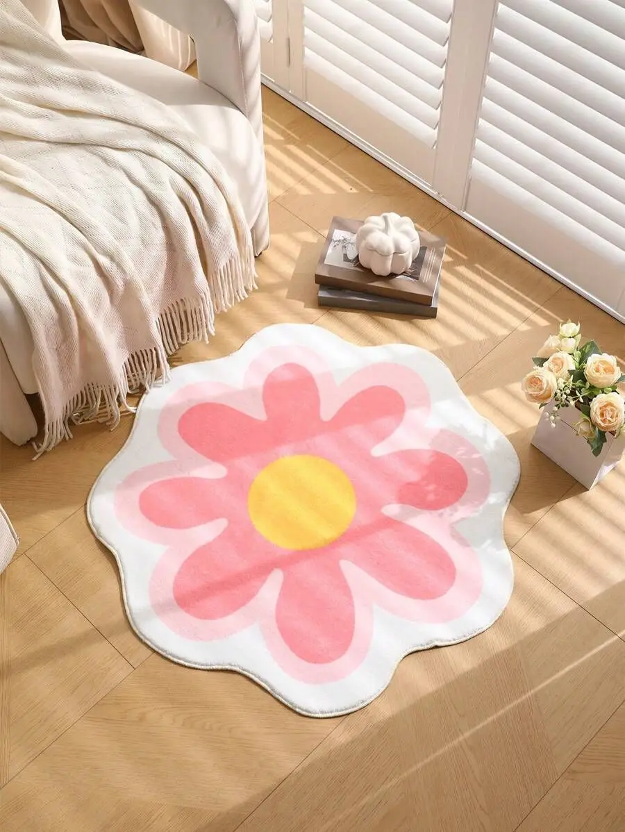 VIKAMA Simple Flower Round Carpet For Home Decoration Anti-Slip Mat For Living Room And Bedroom And Small Carpet For Home Areas