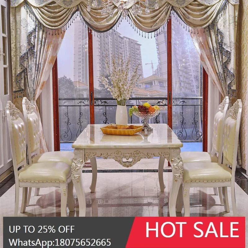 

HLZ European-style Dining Table and Chair Set Modern Simple Small Apartment Solid Wood Dining Table Living Room Marble Table