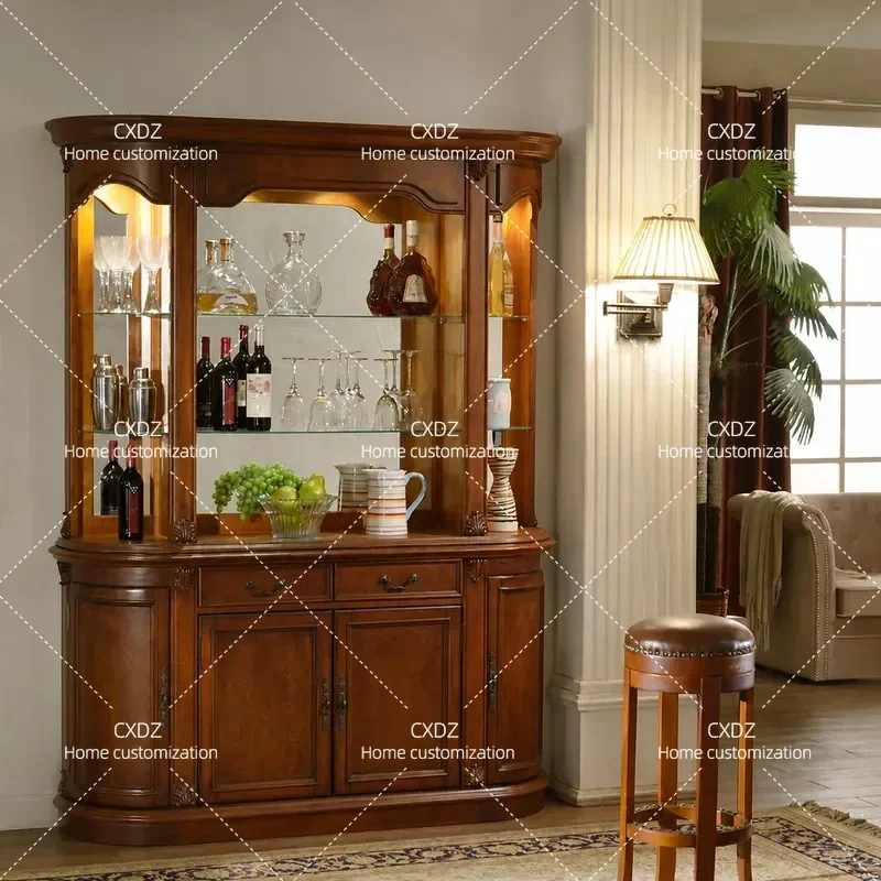 Country Solid Wood Wine Cabinet Multifunctional Dining Sideboard Wall Mounted Cupboard Kitchen Storage Locker Restaurant Tea