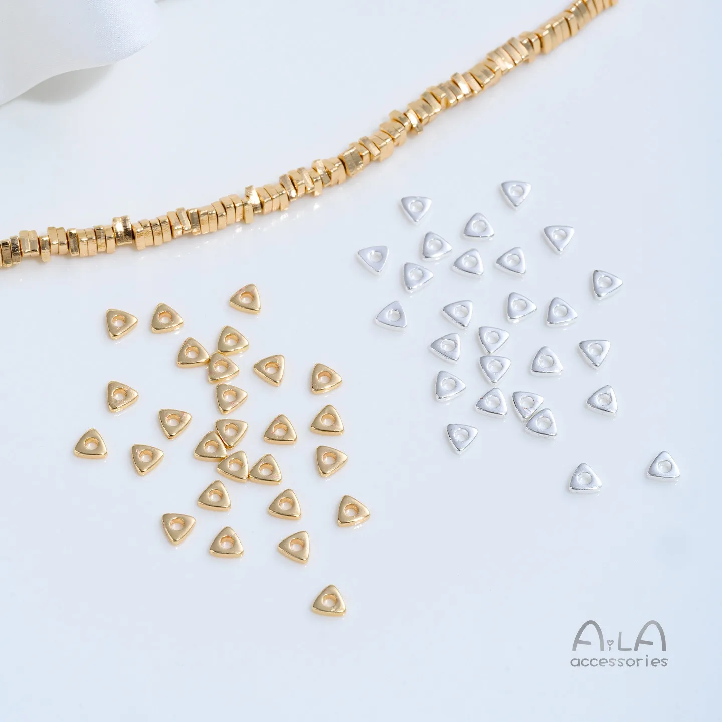 Silver Plated & 14K Gold Filled Triangle Shredded Gold Spacer Beads Discs DIY Crystal Pearl Bracelet Necklace Jewelry Findings