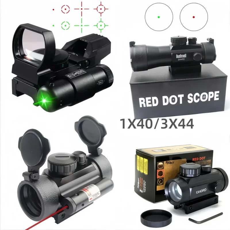 Serie de mira táctica HD101 Red Dot con combinación láser, mira telescópica óptica Airsoft, reflejo ajustable, mira de 4 retículas para caza