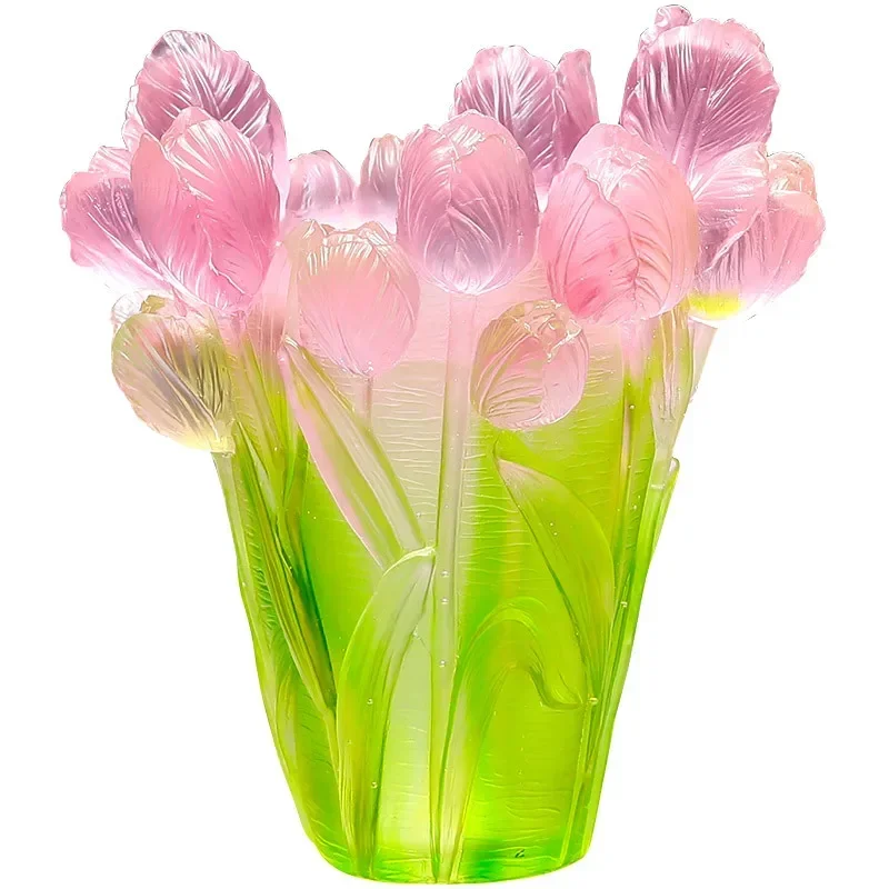 

High-end glazed tulip vase art ornament, high-end sense, living room flower arrangement, joy of housewarming, decorative gift
