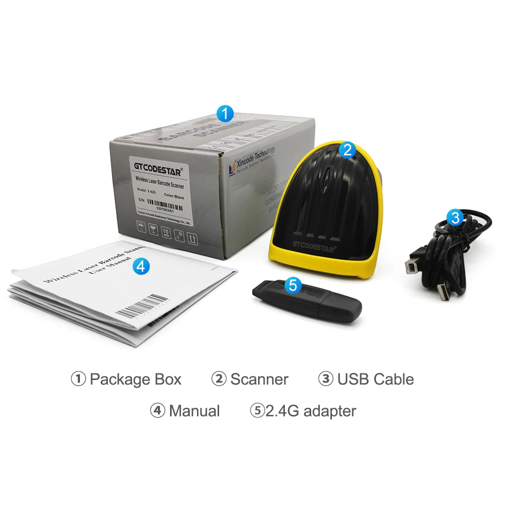 GTCODESTAR X-620E Handheld Wireless Bar Code Reader Laser Barcode Scanner Inventory 1D Barcode Scan Gun for Supermarket Scanning