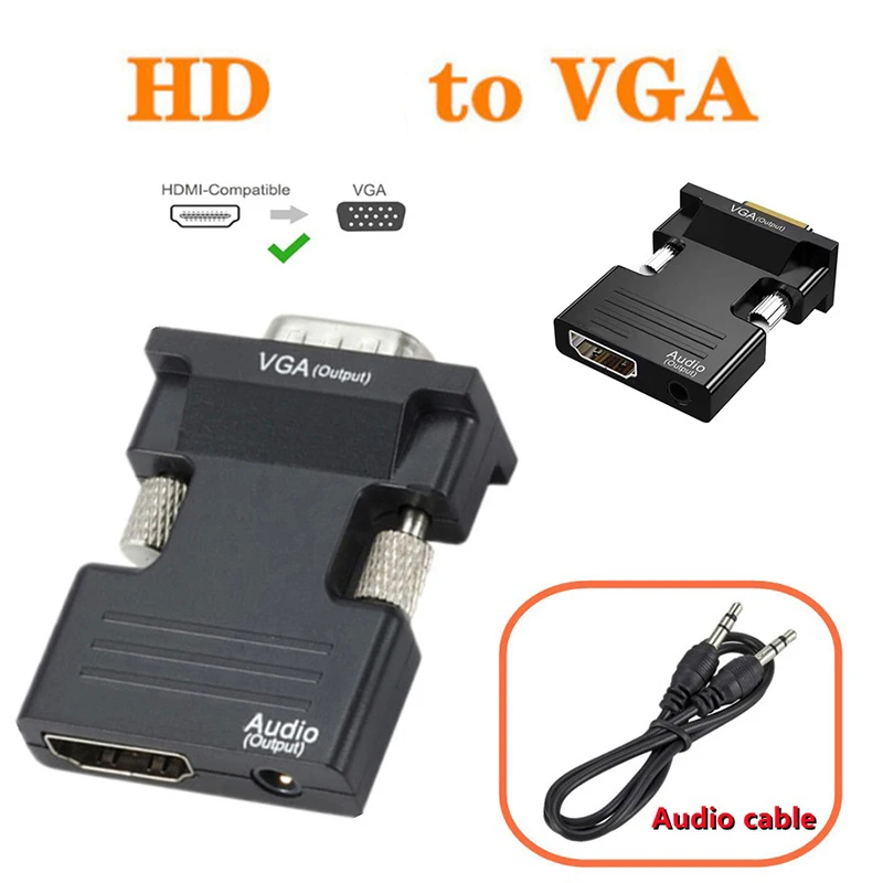 HDMI-compatible to VGA Converter HDTV to VGA Adapter With Audio Cable HDMI-compatible to VGA Adapter For PC Laptops to Projector