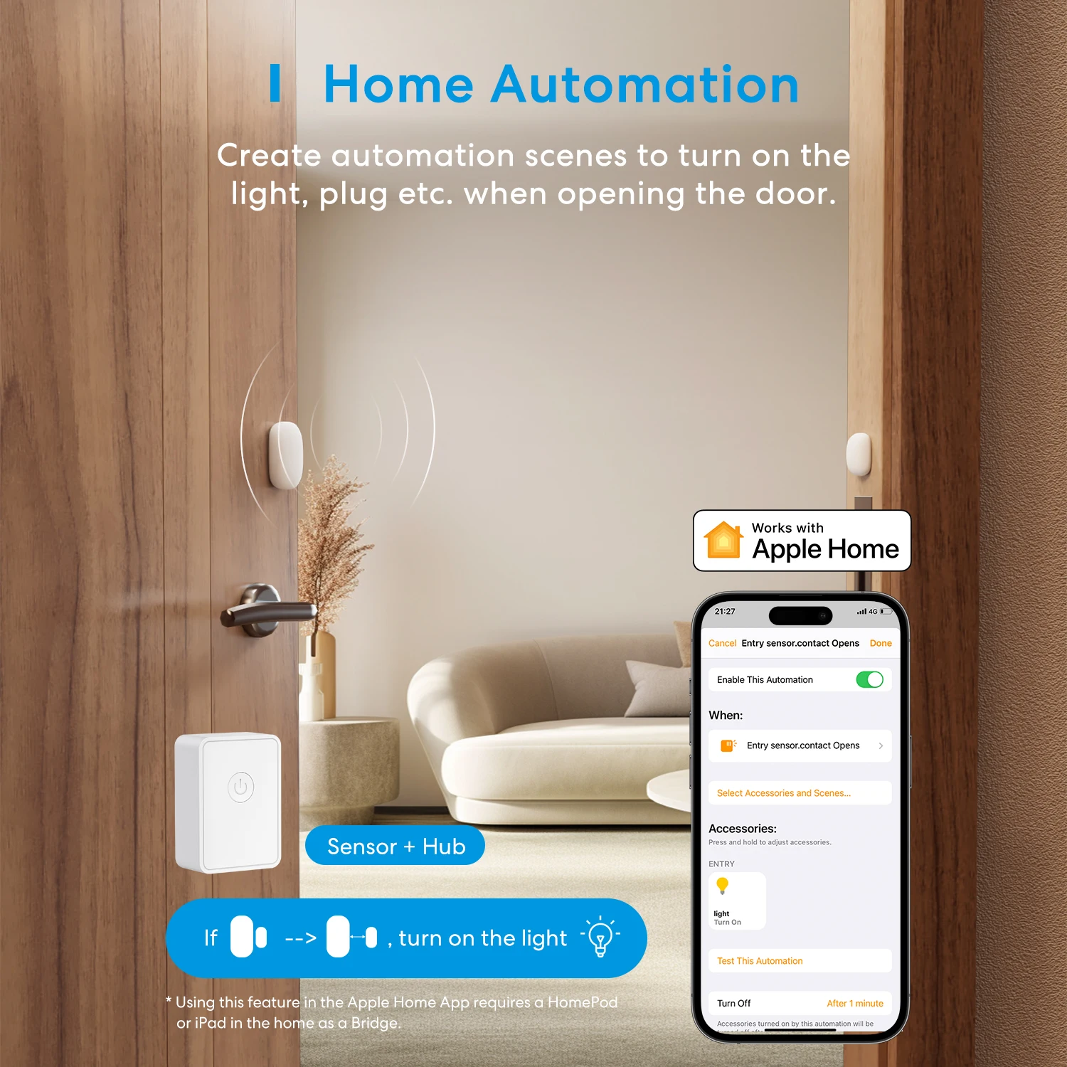 Meross HomeKit WiFi Smart Door Sensor Window Open Closed Detector Smart Home Security Protection Alarm Google Alexa SmartThings