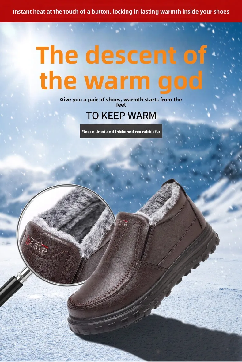 Herren Winter Slip-On Schuhe Wasserdicht Dick Plüsch Gefüttert Warme Casual Loafer Rutschfeste Plattform Schneestiefel – Detail 3