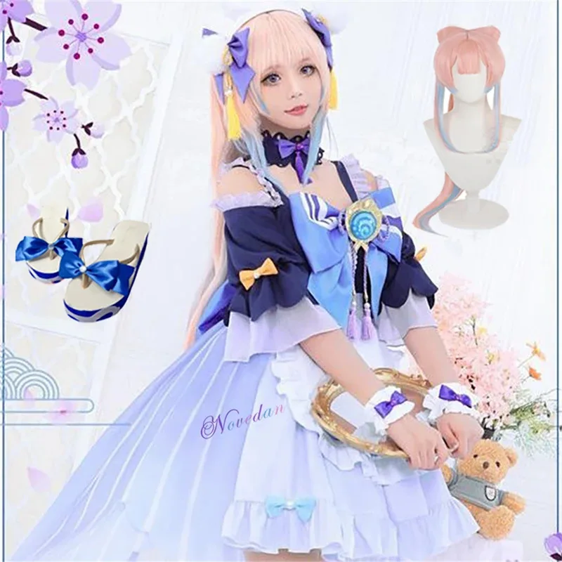 

GenshinImpact Cosplay Maid Kokomi Costume Uniform Wig Shoes Sexy Women Halloween Christmas Party Fancy Dress Outfit Full Set