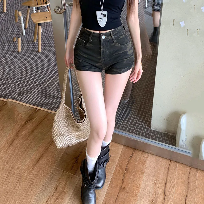 Camouflage Denim Shorts voor Vrouwen Ultrakorte Hoge Taille Afslanken Korte Jeans Vrouwelijke Y2K Streetwear Sexy Panty Hot shorts
