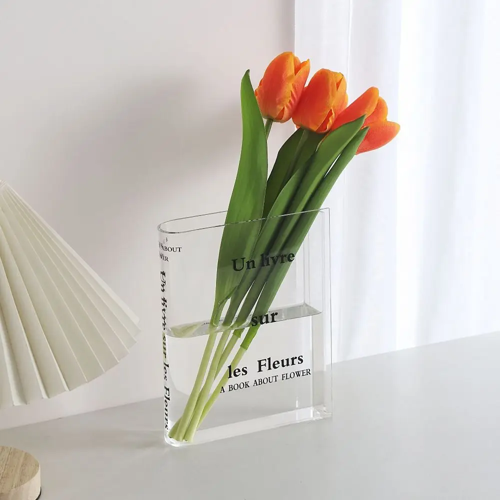 Moderne Buch-Buchstaben-Acrylvase Einzigartige Form Ästhetische Transparente Vase Minimalistische Hydroponische Dekorative Vase für Büro