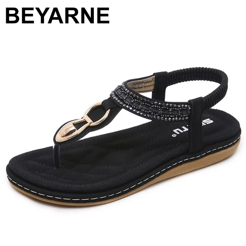 New women Bohemia Flat sandals shoes woman String Bead flip flop Metal Decoration beach sandals casual shoes size 35-42