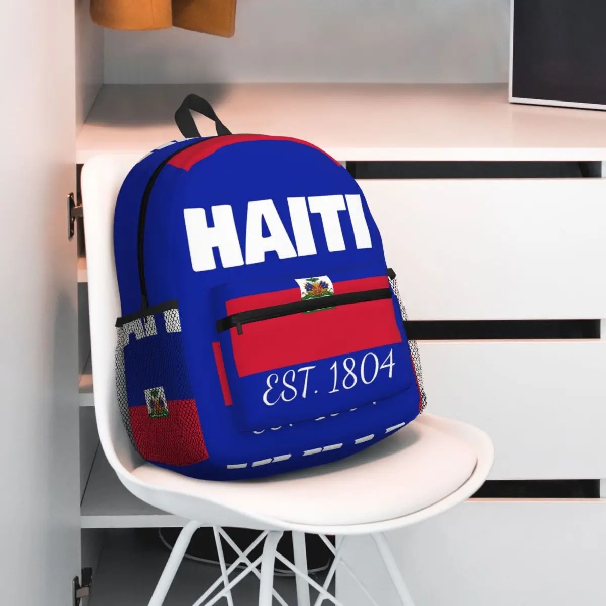 Haiti EST. 1804 Independence Haitian Flag Backpack Daypack Large Capacity Children BookBag School Bag Shoulder Bags Men Women