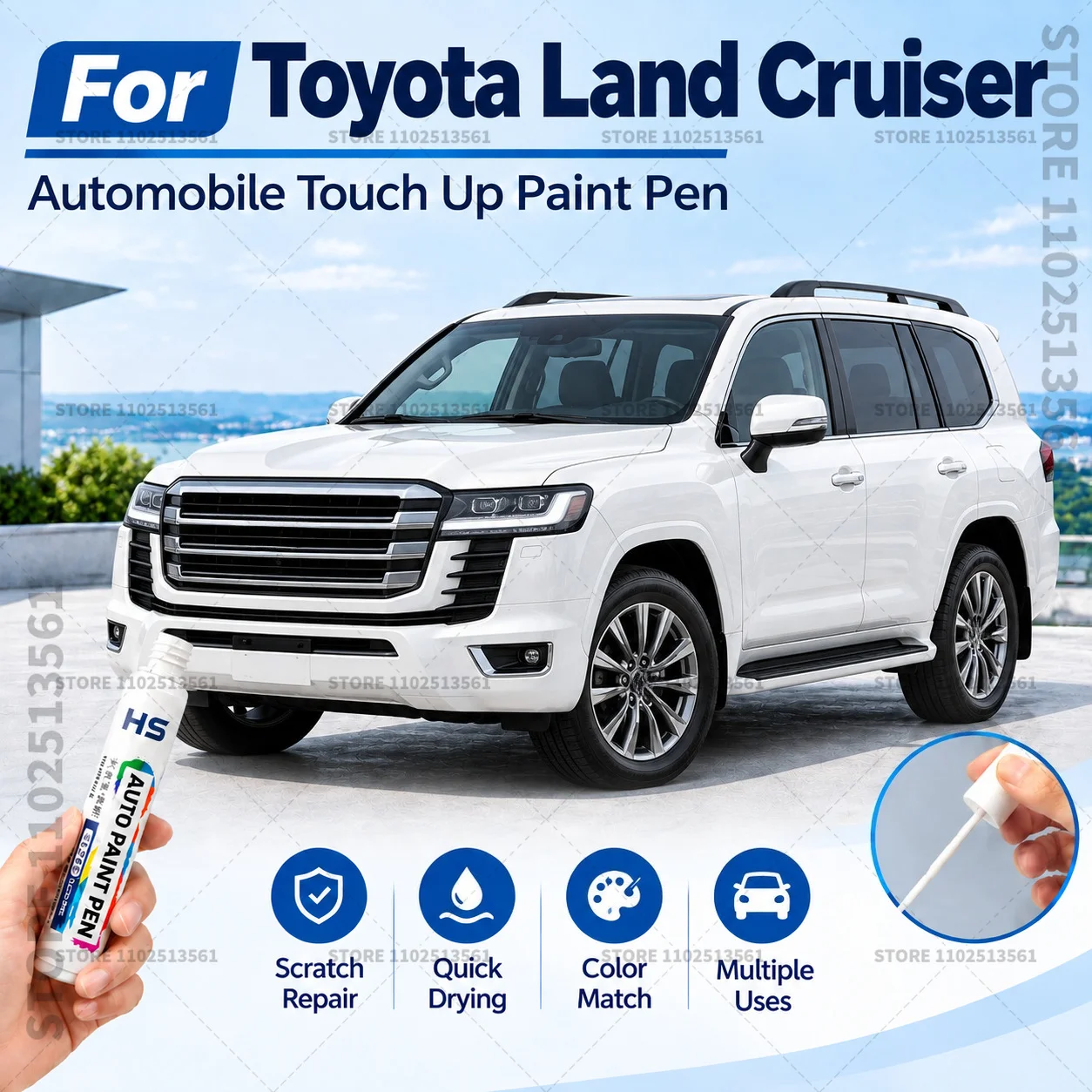 For Toyota Land Cruiser Car Scratch Remover Paint Pen Touch Up Marker for Auto Body Repair Door Bumper Fender Accessories White