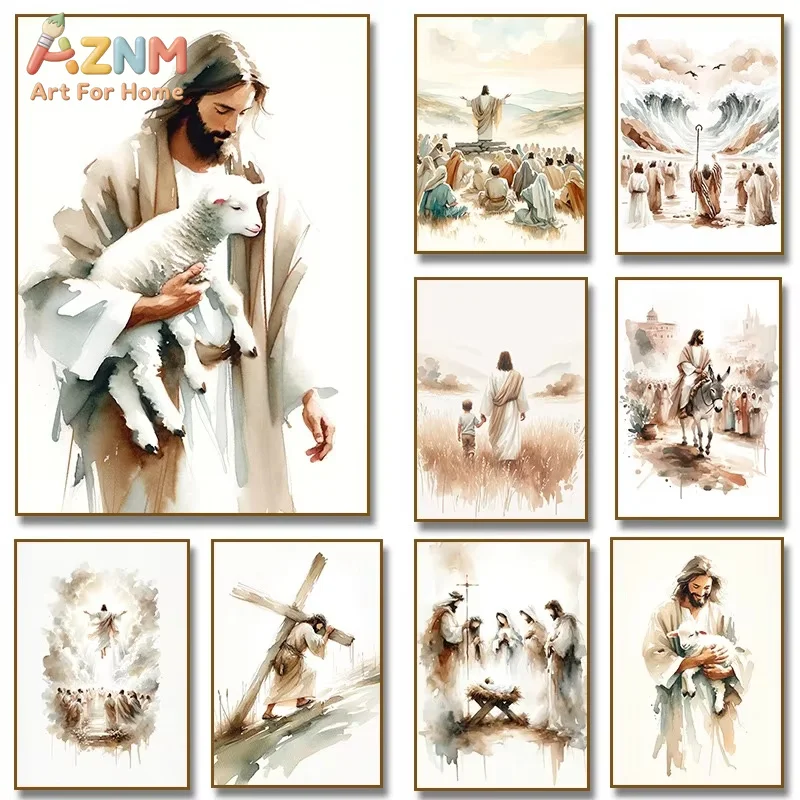 1PC Jesus Sketch Calms The Storm Canvas Posters Christian Bible Verse Shepherd Prints Painting Wall Art Poster Living Room Decor