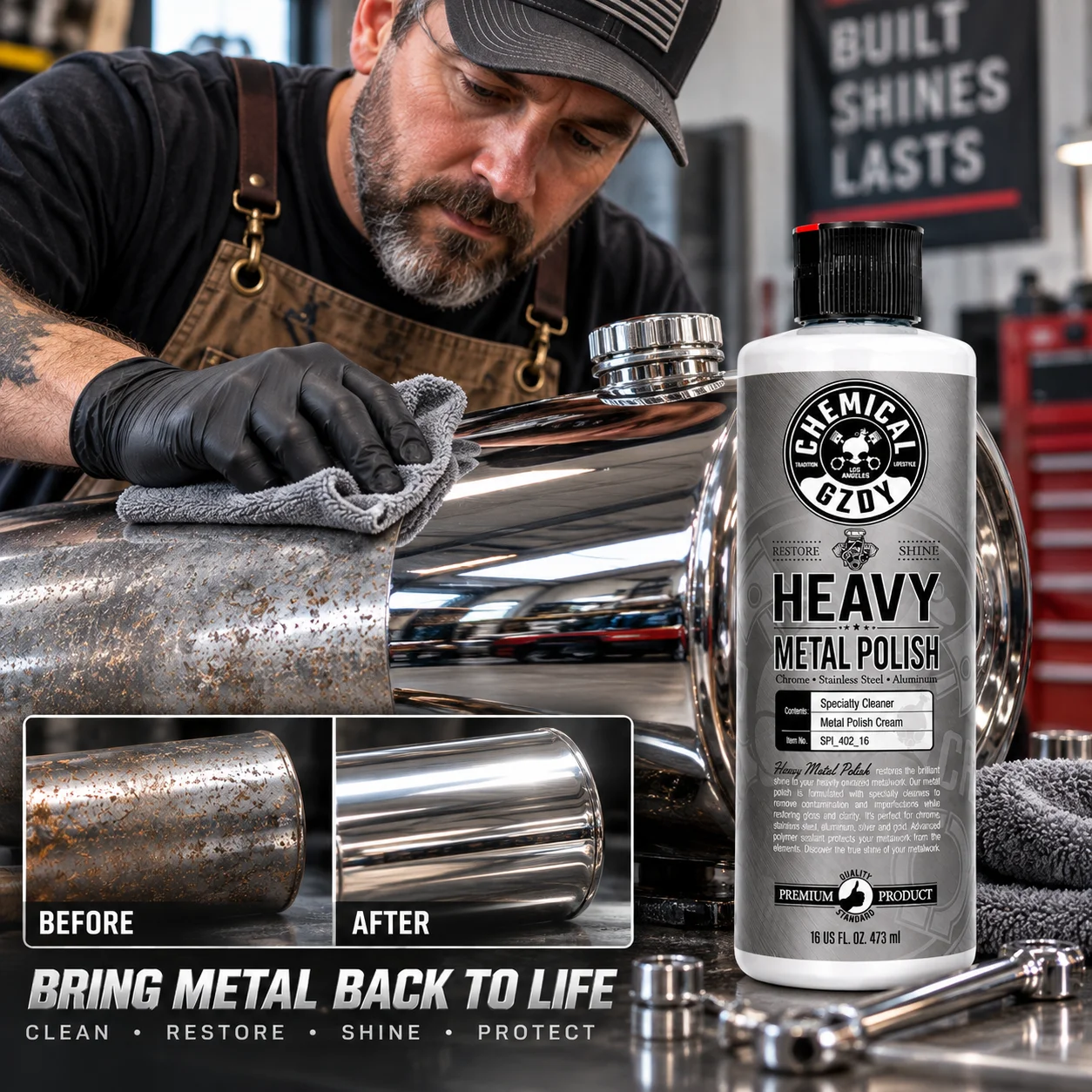 473ml Heavy Duty Metal Polish – Removes Rust, Oxidation & Tarnish from Chrome, Aluminum & Stainless Steel