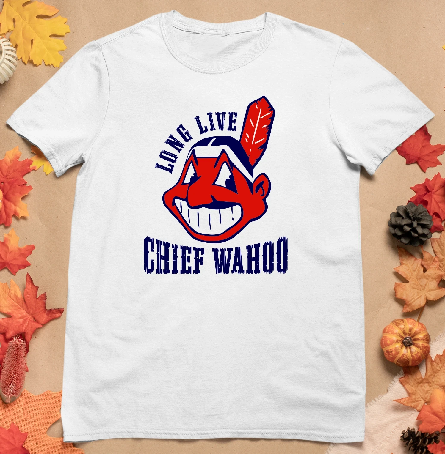 Camiseta exclusiva dos Cleveland Indians “Chief Huau” – Camisa de manga curta respirável de algodão puro para mulheres e homens
