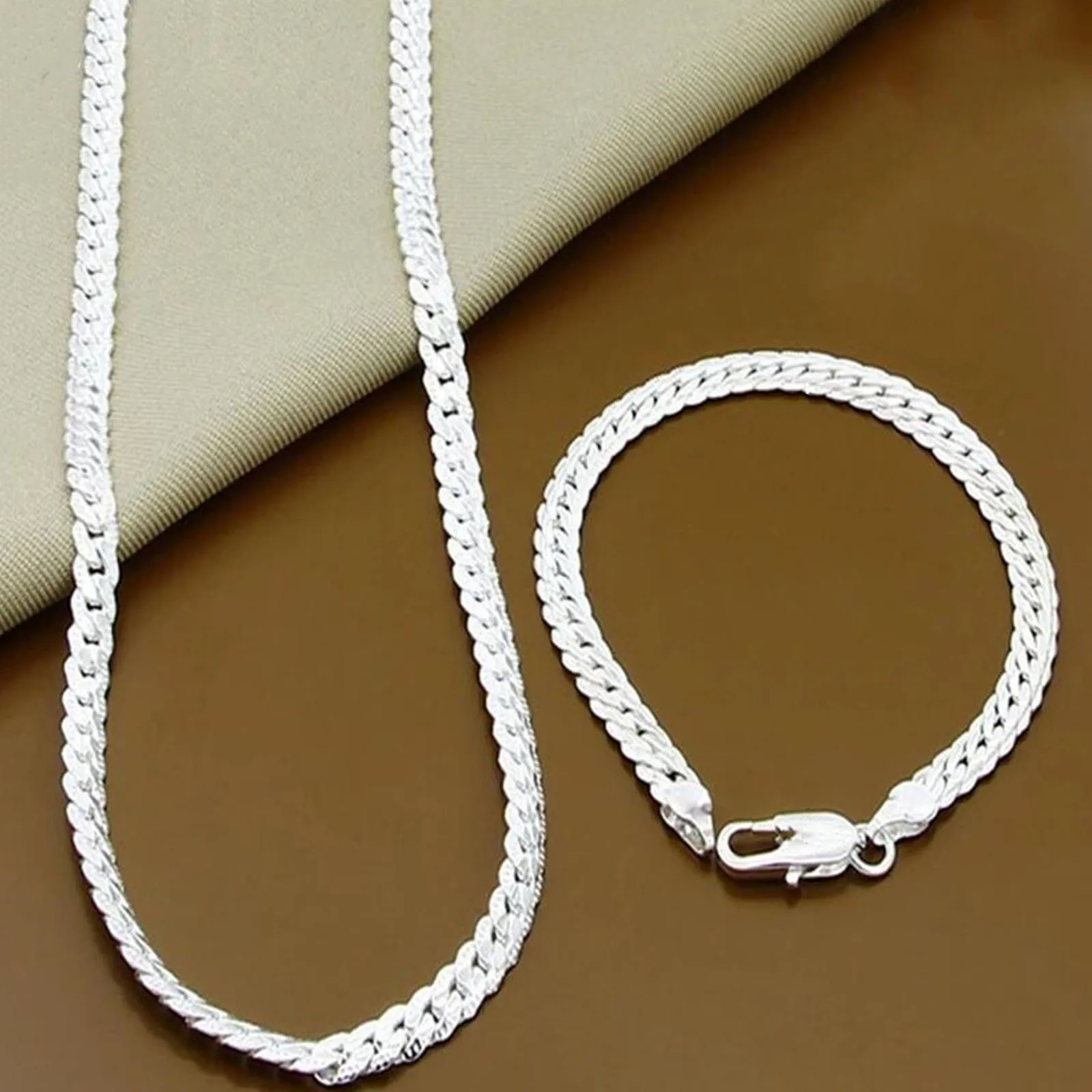 

925 Sterling Silver 8/16/18/20/22/24 Inch 6mm Side Chain Necklace Bracelet For Woman Men Fashion Charm Wedding Jewelry