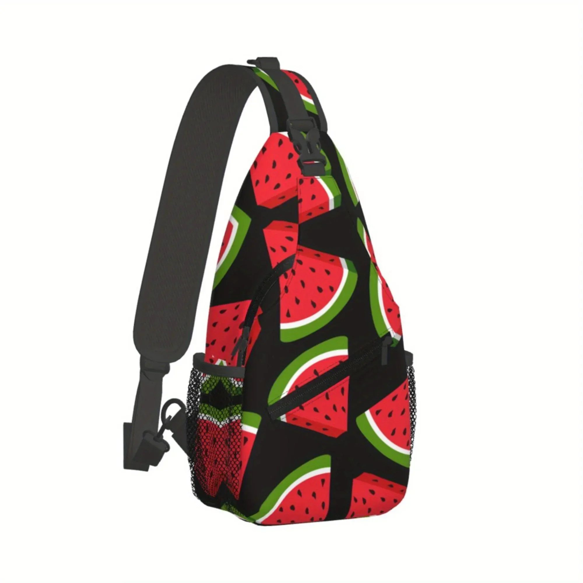 Custom Vibrant Watermelon Pattern Crossbody Bag - Durable, Lightweight & Foldable With Adjustable Strap, Zipper Closure