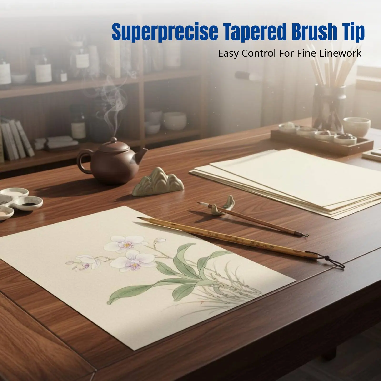 Chinese Outlining Brush Fine Tip Chinese Calligraphy Brush Set Good Ink Absorption Fluid Strokes for Writing Artists