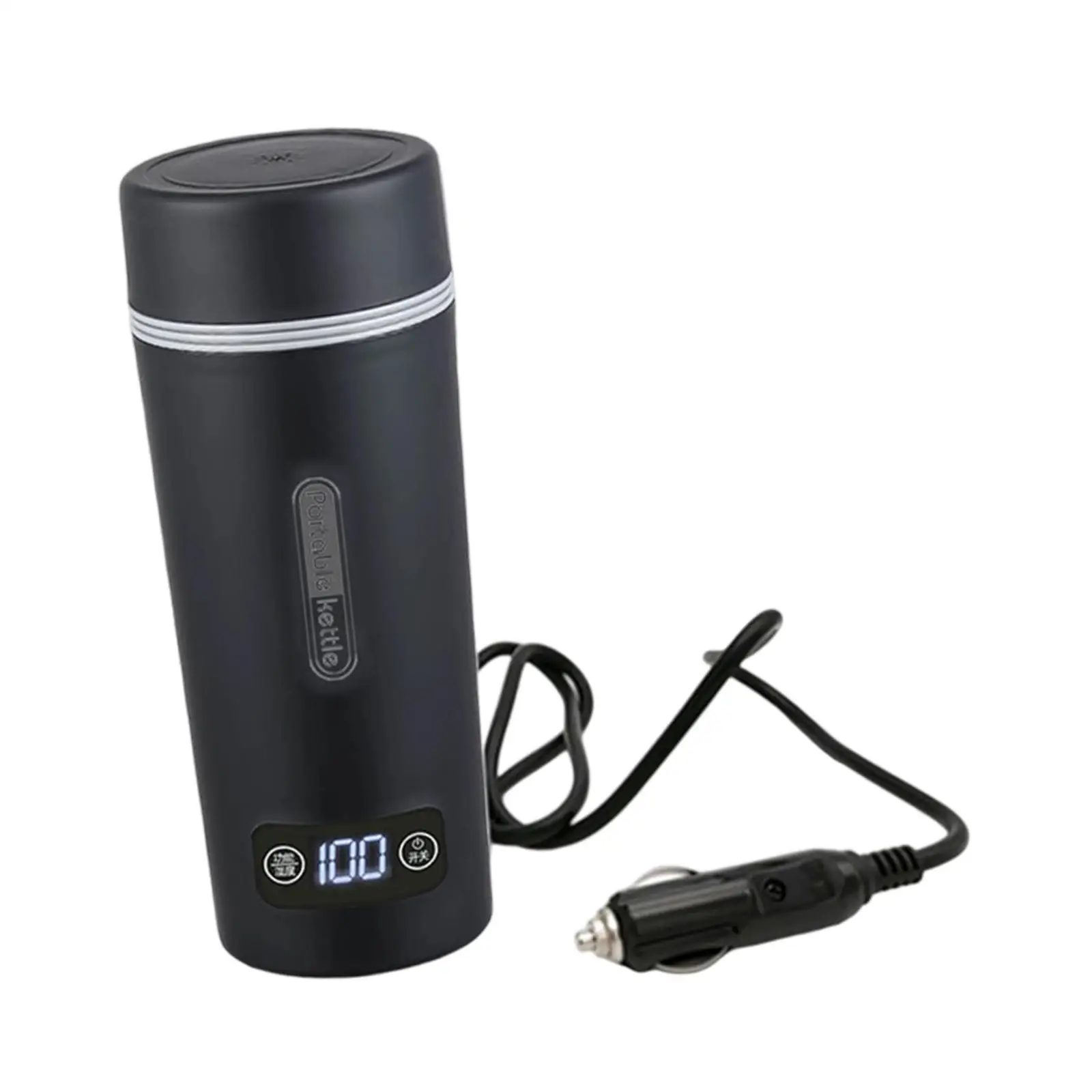 Stainless Steel Car Heating Mug Electric Travel Kettle with LED Screen Leakproof Design for Road Trips and Outdoors