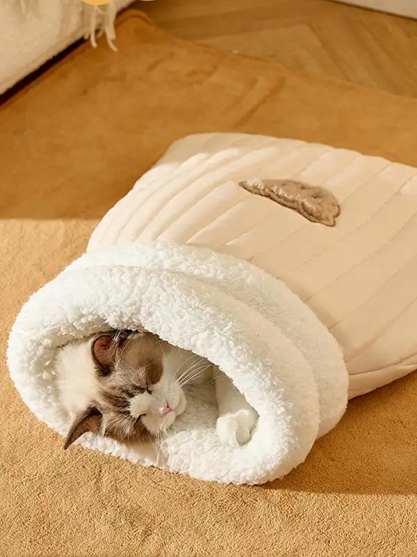 Cat Sleeping Bag Soft Cuddly Fluffy Feel Thickened Pet Pocket Type Quilt Bed Kitten Puppy Soft Comfortable Nest Pet Supplies