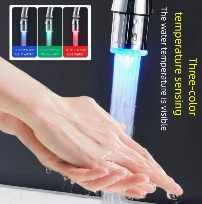 Color-Changing Temperature-Controlled Faucet with Splash-Proof LED Light Intelligent Three-Color Temperature Indicator for Kitch