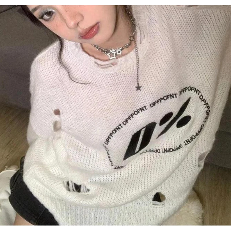 Europäischer und amerikanischer Herbst und Winter, neuer Designsinn, % bedruckter, lässiger, vielseitiger Rundhalspullover für Vintage-Stil