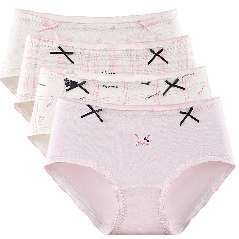 3pcs Girl Panties Cotton Bow Sweet Underwear Teenager Fresh Cute print Lingerie Student Intimates Underpant Female Comfort Brief