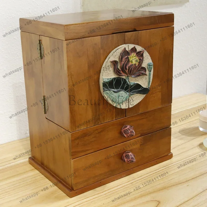 Cosmetics Storage Box Artifact Desktop Storage Rack Solid Wood High-Grade Skin Care Products Lipstick Dressing Table Jewelry Box