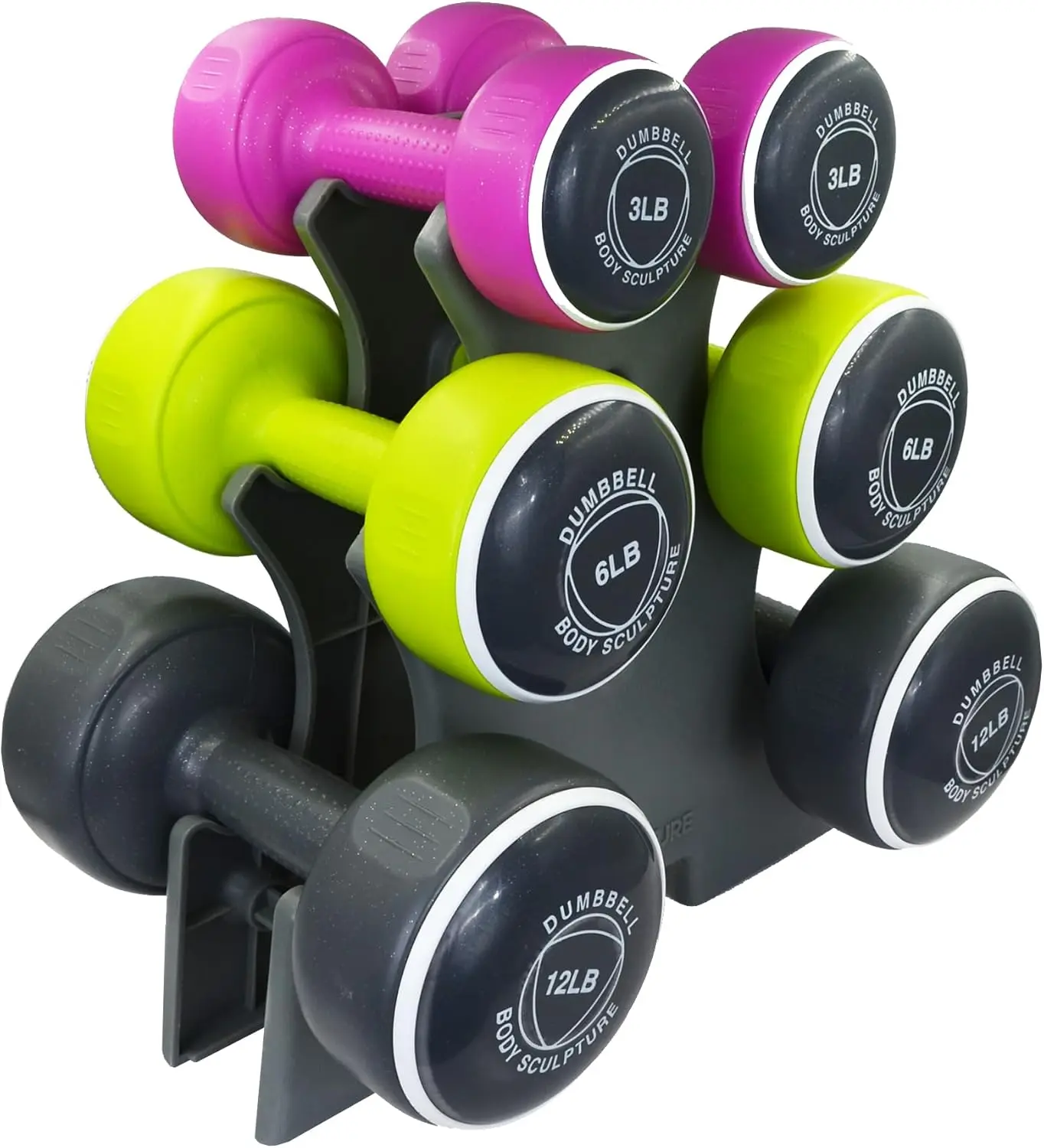 

Weights Set Free Weight Dumbbell Set with Rack Set includes 3 6 and 12 lb Weights ideal for men and women for small and large mu