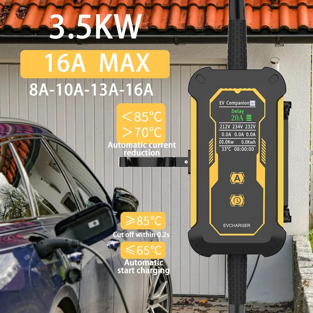 EVポータブル充電器 タイプ2/タイプ1/GBT充電コネクタ 3.5KW 16A タイプ2 5M ウォールボックス充電ステーション 電気自動車用充電器