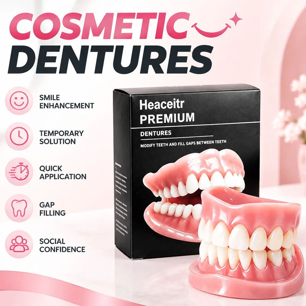 Upper & Lower Full Mouth Slim Comfortable Fit Dentures Boil to Shape Fits All Arch Sizes Lifelike Fake Teeth Daily Oral Care