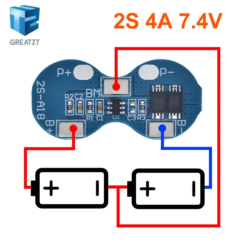 2S Li-ion 18650 Lithium Battery Charger Protection Board 7.4V Overcurrent Overcharge Overdischarge Protection 4A 2 Series BMS