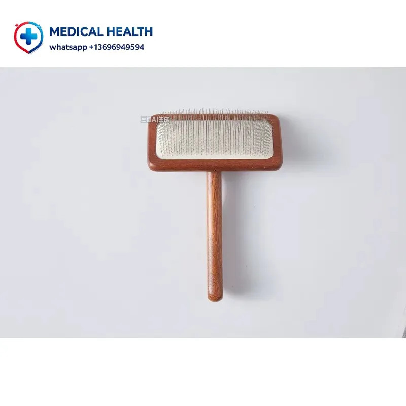 Wholesale Steel Box Nature Wooden Handle Slicker Brush Pin Cleaning Pet Grooming Dog Hair Slicker Brush