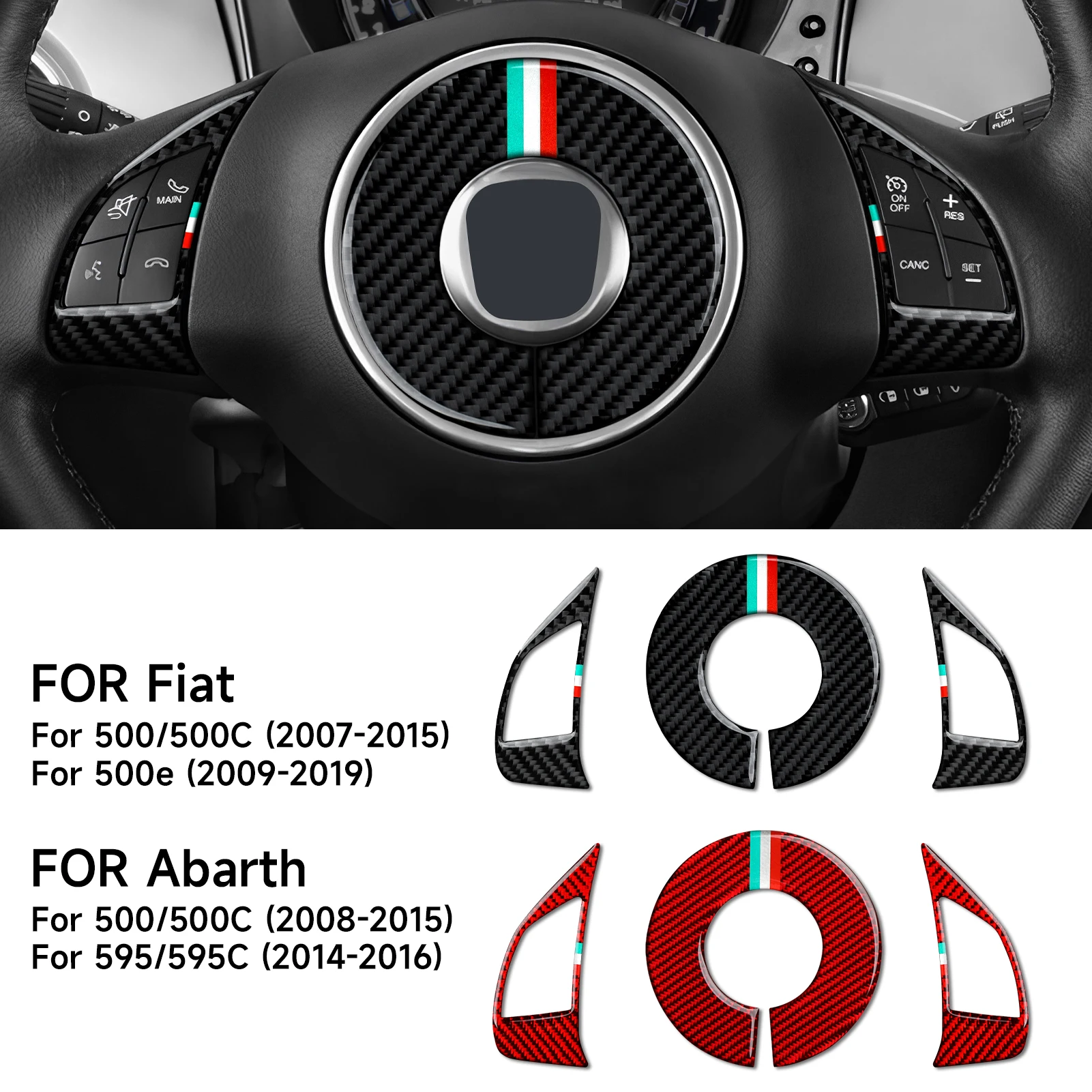Für Fiat Abarth 500 500C 500e 595 595C 2007-2019, Lenkrad Taste Panel Carbon Faser Innen Aufkleber auto Trim Zubehör